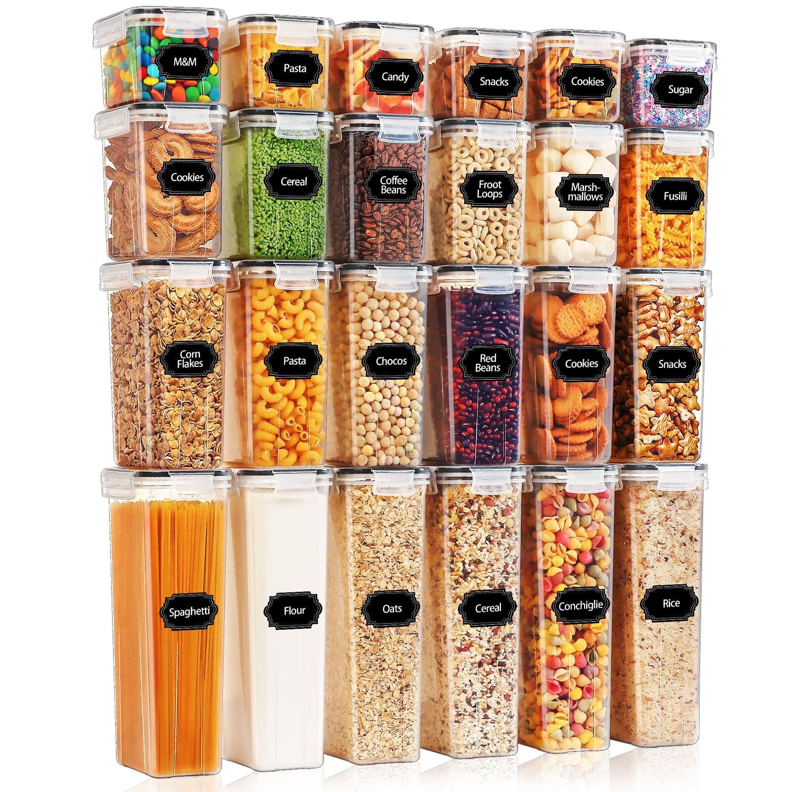 Photo 1 of *****************MISSING PIECES**************
HKJ Chef 24 PCS Airtight Food Storage Containers with Lids, Kitchen Pantry Organization and Storage Containers, Plastic Canisters for Flour, Sugar, Cereal and Dry Food, BPA Free, 40 Labels & Marker
