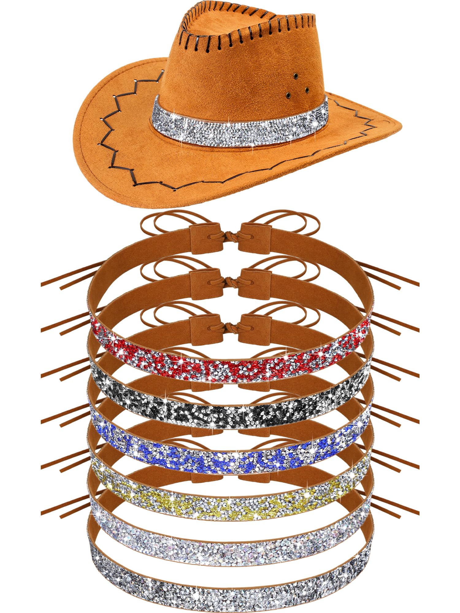 Photo 1 of Hotop 6 Pcs Bling Rhinestone Hat Band Rhinestone Cowboy Hat Bands Western Style Hatbands for Women Men (Classic Style)