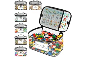6 Packs Clear Toy Storage Bags for Kids with Name Tag& Manual Pocket, Reusable zipper pouches, Waterproof Stackable Toy stora