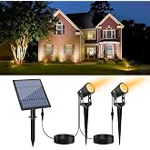 APONUO Metal Solar Spot Lights Outdoor with 9.8ft Cable Solar Powered Landscape Lighting Low Voltage IP65 Waterproof Auto On/Off for Outside Garden Yard Landscape Pathway Garage-Warm White(2-in-1)