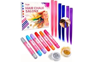 HueLondon Hair Chalk for Girls, Color Hair Extension, Hair Chalk for Dark Hair, Hair Chalk Set - Glitter Styling Kit, Temporary Hair Color for Kids, Washable Chalk Hair Dye - Face Paint
