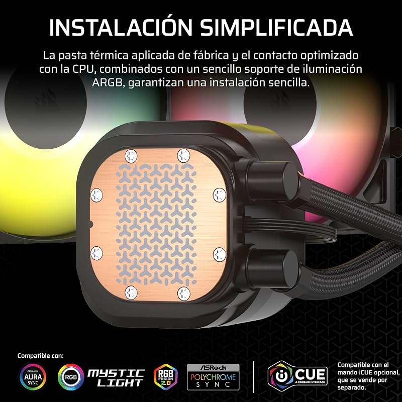 CORSAIR Nautilus 240 RS ARGB CPU Liquid Cooling – 240mm AIO – Conexão direta com a placa-mãe – Intel LGA 1851/1700, AMD AM5/AM4 – 2X RS120 ARGB Fans Included – Preto