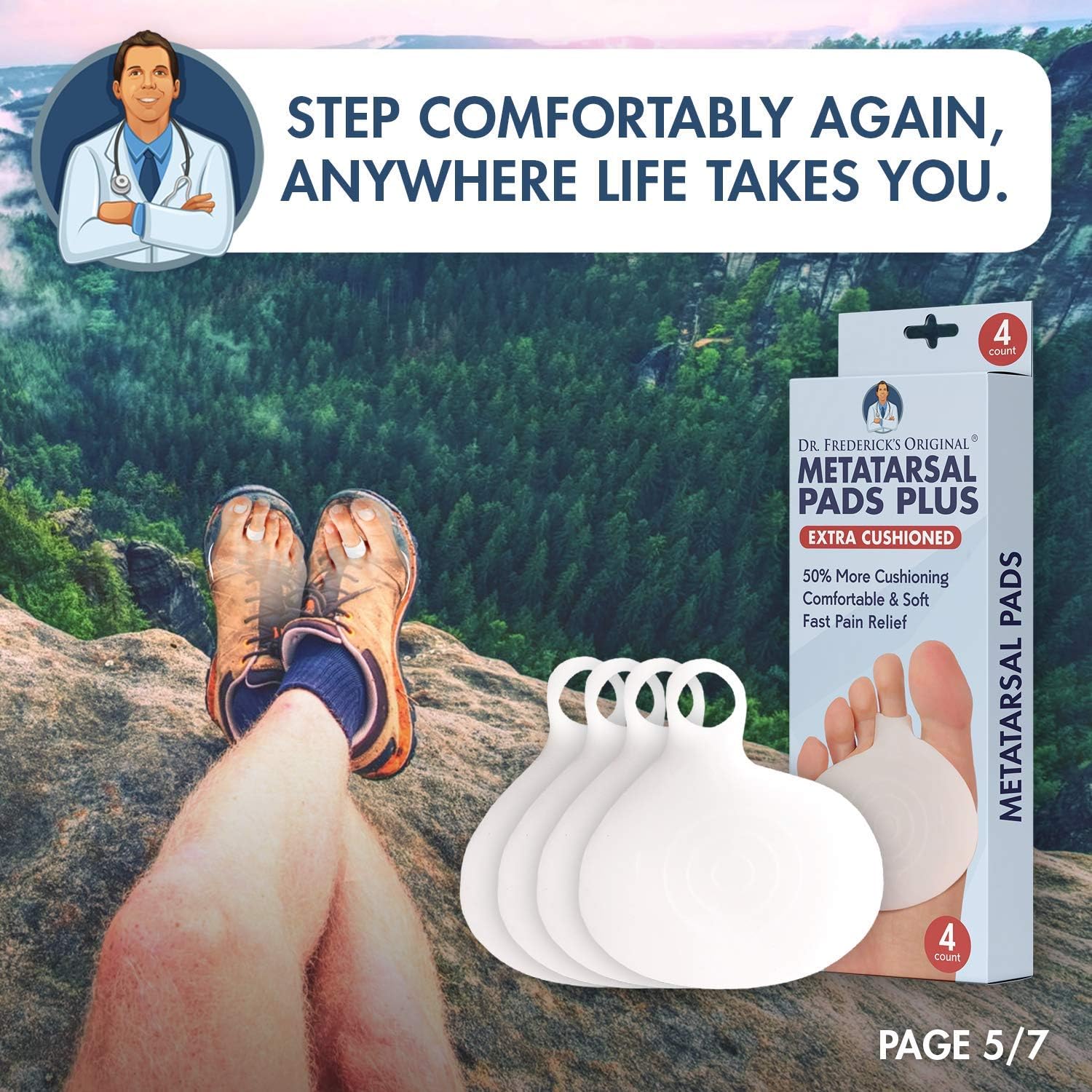 Dr. Frederick's Original Metatarsal Pads Plus - 4 Pieces - 50% More Cushioning - Foot Pads for Women & Men: Health & Personal Care