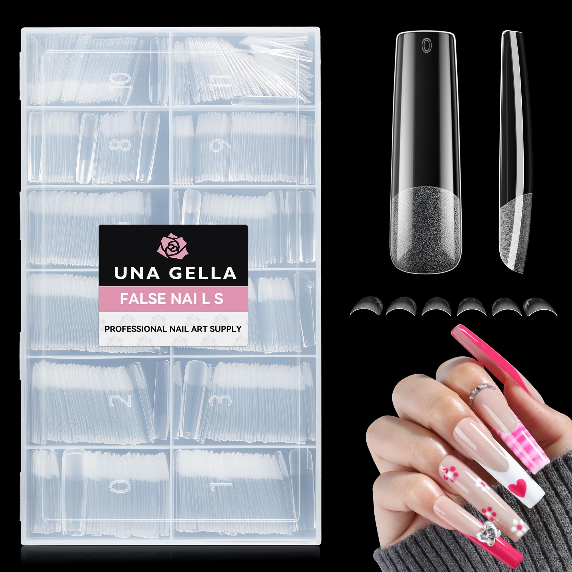 Photo 1 of UNA GELLA Nail Tips Sqaure Extra Long Tapered Sqaure Nail Tips 504pcs XXL Clear Fake Nails Full Cover Square Gel Tips for Acrylic Nails Tips for Press on Nail Extensions Home DIY Salon 12 Sizes