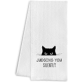 Qpenm Funny Cat Kitchen Hand Towels - Cat Dish Towels, 16 X 24 Inches (Judging You)