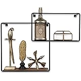 Wall Mounted Rustic Iron and Wood Intersecting Unique Floating Shelves Wood (2, Black)