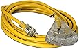 15-ft 12/3 Heavy Duty 3-Outlet Lighted SJTW Indoor/Outdoor Extension Cord by Watt's Wire - Yellow 15' 12-Gauge Grounded 15-Amp Three-Prong Power-Cord (15 foot 12-Awg)