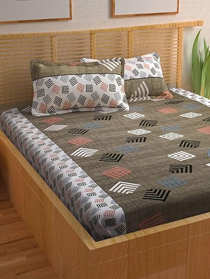 Story@Home Prism 120 TC Cotton Double Bedsheet with 2 Pillow Covers - Abstract, Queen Size, Grey