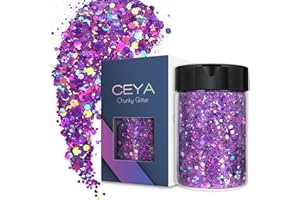 Ceya Holographic Chunky Glitter, 3.5oz/ 100g Light Purple Craft Glitter Powder Mixed Chunky & Fine Flakes Iridescent Nail Seq
