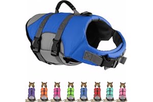 Mklhgty Dog Life Jacket, Reflective Adjustable Dog Life Vest with Rescue Handle for Swimming and Boating, Ripstop Pet Safety Life Preserver for Small, Medium and Large Dogs