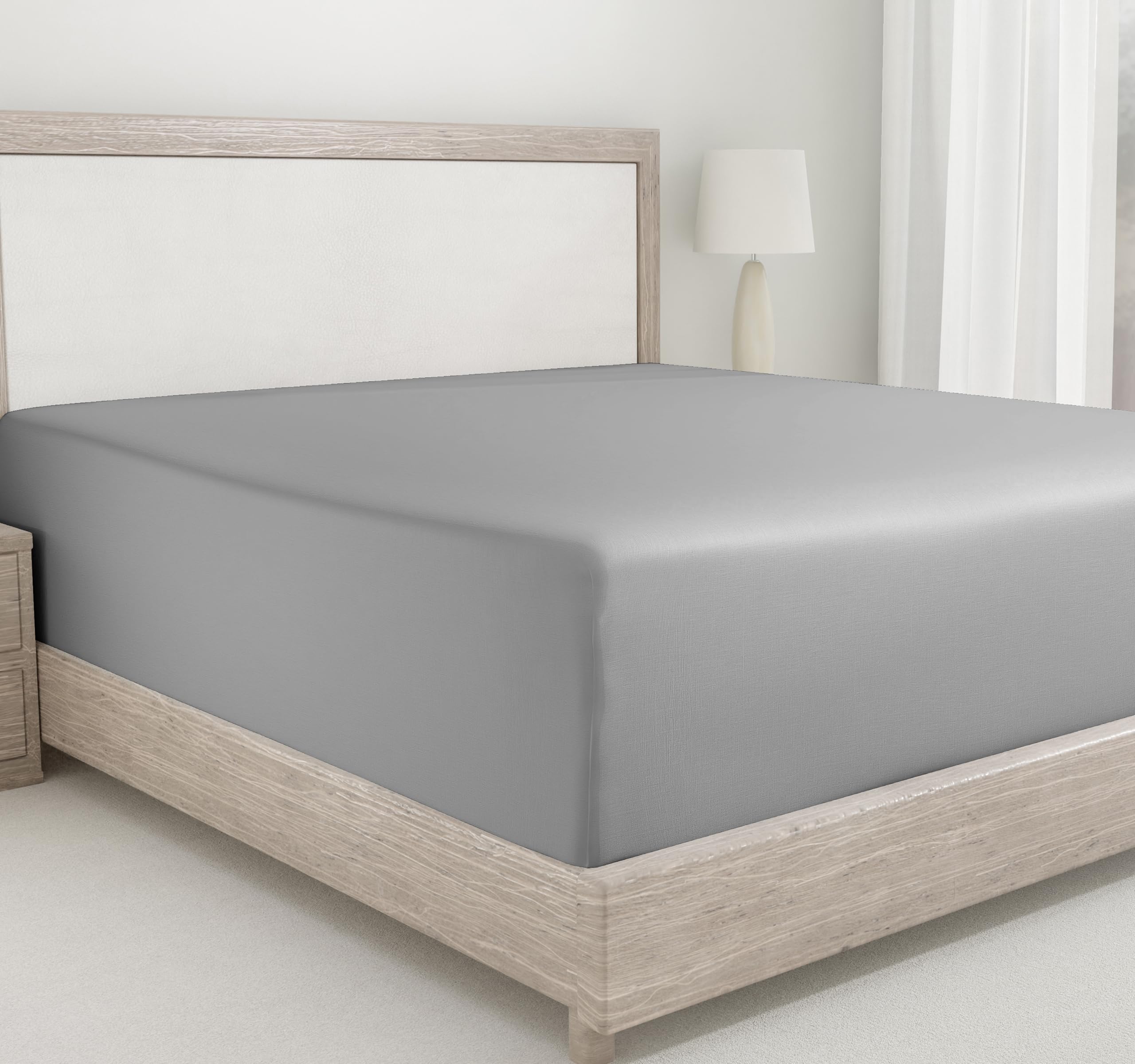 Photo 1 of California Design Den King Size Fitted Sheets, Deep Pocket Soft 400 Thread Count 100% Cotton, No Pop-Off Elastic, Durable Sateen Weave Sheet Only (King, Light Grey)