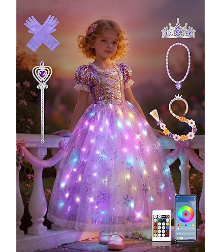 Letsglow Girls Princess Costume Light Up Dress Halloween Cosplay Birthday Party Dress (Purple, 3-4T) : Clothing, Shoes & Jewelry