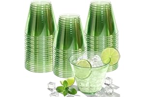GLOWSERVE 50 Pack Plastic Disposable Cups 9 oz Green Drinking Glasses for Cold Water Sturdy Plastic Cup for Cocktails Cups Bulk for Wedding Thanksgiving Christmas Party