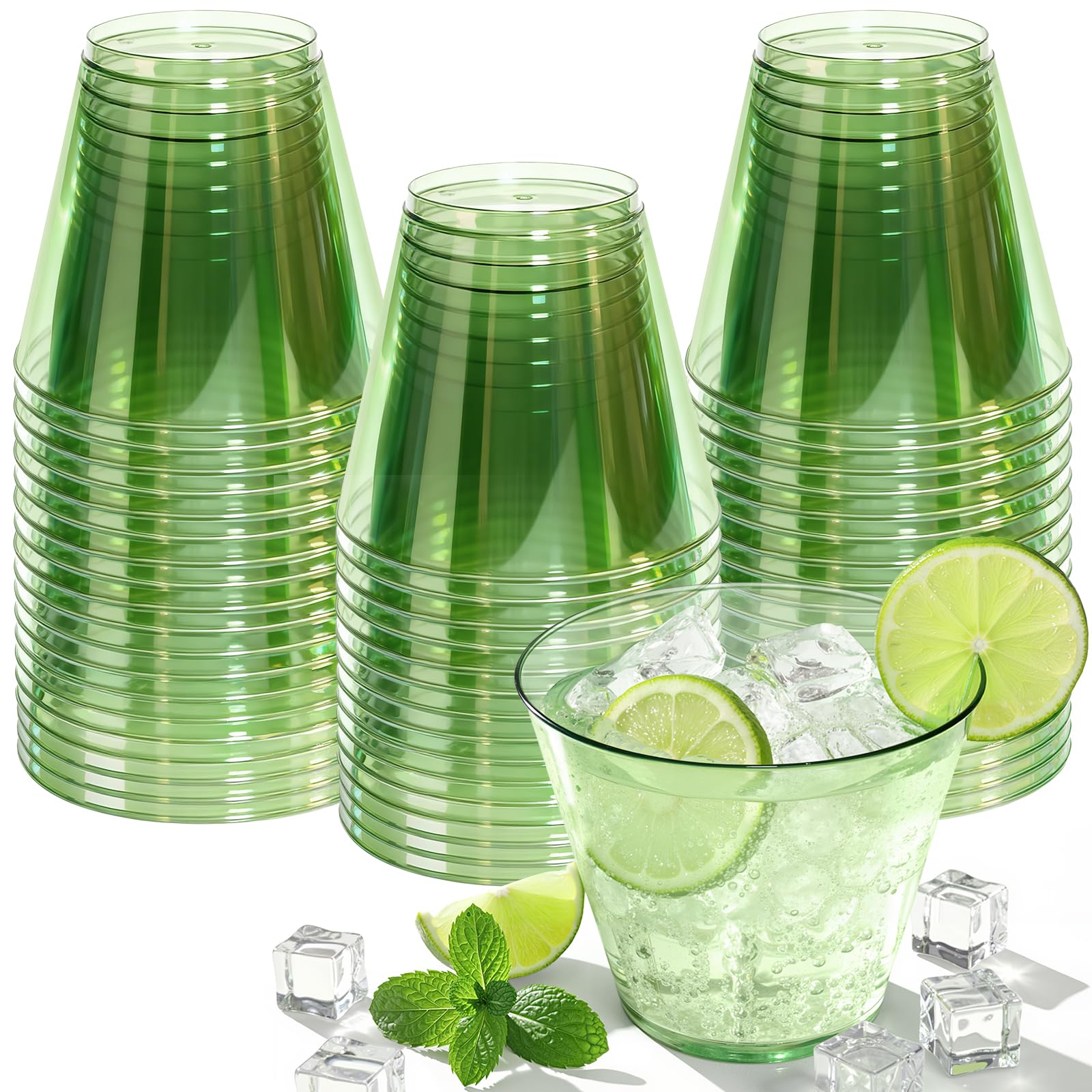 Photo 1 of 50 Pack Plastic Disposable Cups 9 oz Green Drinking Glasses for Cold Water Sturdy Plastic Cup for Cocktails Cups Bulk for Wedding Thanksgiving Christmas Party