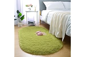 Merelax Soft Shaggy Rug for Kids Bedroom, Oval 2.6'x5.3' Green Plush Fluffy Carpets for Living Room, Furry Carpet for Teen Girls Room, Anti-Skid Fuzzy Comfy Rug for Nursery Decor Cute Baby Play Mat