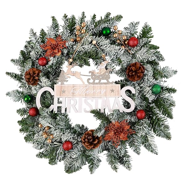 20 INCH CHRISTMAS WREATH FOR FRONT DOOR, CHRISTMAS...