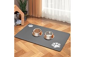 BLUE AYE Pet Feeding Mat-Absorbent Dog Mat for Food and Water Bowl-Dog Accessories Pet Supplies-Dog Water Bowl for Messy Drinkers-No Stains Quick Dry Dog Water Dispenser Mat (12"x19", Dark Grey)
