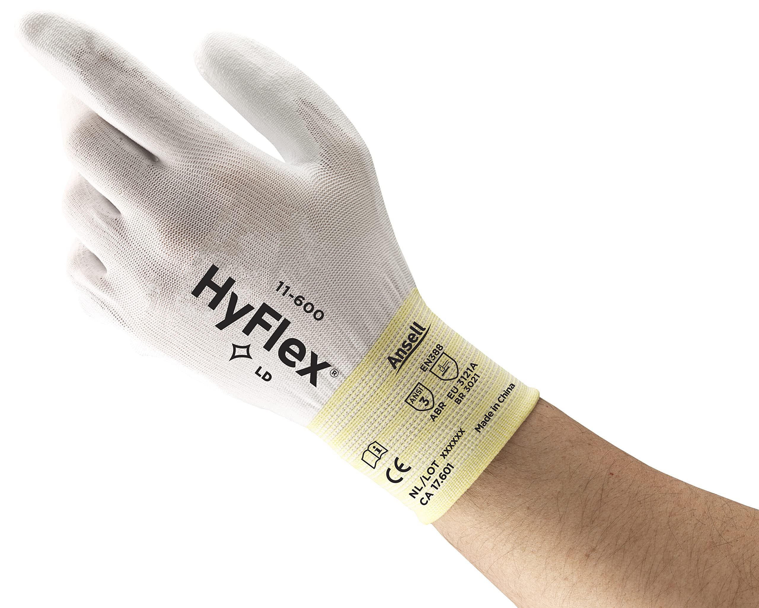 Ansell HyFlex 11-600 Thin Work Gloves, Stretch Fit Nylon Liner with Flexible PU Coating, Lightweight Safety Gloves for Precision Handling, DIY and Mechanics, White, Size S (12 Pairs)