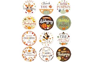 HEYINSHEN 120Pcs Happy Thanksgiving Stickers 2 Inch Thankful for You Stickers Self Adhesive Thanksgiving Sticker Hello Pumpkin Labels Sticker for Card Envelope Fall Gift Giving Supplies 12 Design