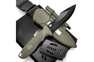 ODENWOLF WOLF-III Full Tang Survival Knife with Fire Starter and Sheath - Stylish Tactical Fixed Blade Knife - Made of D2 Steel - Bushcraft and Camping Knife - With Belt Loop, Plug Lock & Multi Lok