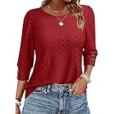 ANRABESS Womens Tops 3/4 Sleeve Dressy Casual Blouses with Buttons Summer Eyelet Business Shirts Tunics 2026 Spring Clothes