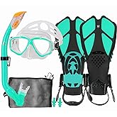 HH HHAO SPORT Kids Mask Fins Snorkel Set Snorkeling Packages, with Diving Mask, Snorkel, Adjustable Swim Fins, Mesh Bag, Anti-Fog Anti-Leak Snorkeling Gear for Kids for Snorkeling Swimming Diving