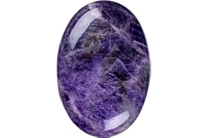 UFEEL Amethyst Palm Stone Crystal - Natural Chakra Therapy Polished Healing Crystal Oval Pocket Gemstone for Anxiety Stress Relief