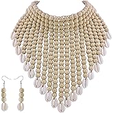 Boho African Wooden or Acrylic Beaded Bib Statement Necklace Strands Layered Cluster Chunky Collar Choker Wood Necklace for Women Fashion Costume Jewelry