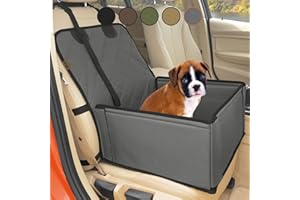 WUGLO Extra Stable Dog Car Seat - Robust Car Dog Seat or Puppy Car Seat for Small to Medium-Sized Dogs - Reinforced Walls and 3 Belts - Waterproof Pet Car Seat for Back and Front Seat (Grey/Black)