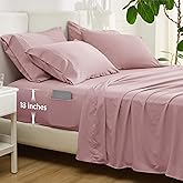 Bedsure Deep Pocket King Sheet Set - 6 Piece, Prewashed Ultra-Soft King Size Sheets Set, Fits Mattresses Up to 18 Inches Thick, Breathable & Secure Fit, Hotel Luxury Bedding, Light Pink