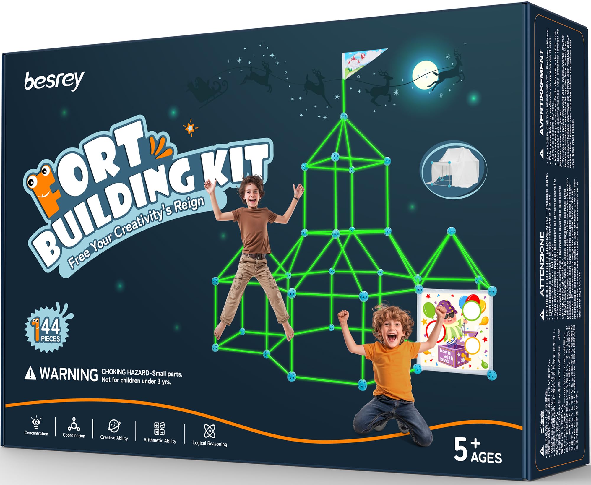 besrey Höhle Bauen Kinder – 144PCS Konstruktionsspielzeug mit Wurfspiel, Kinder Höhle, Outdoor Garten Spielzeug, Kreatives Bauset für Indoor/Outdoor, XXL Bausteine, Höhlenbauset