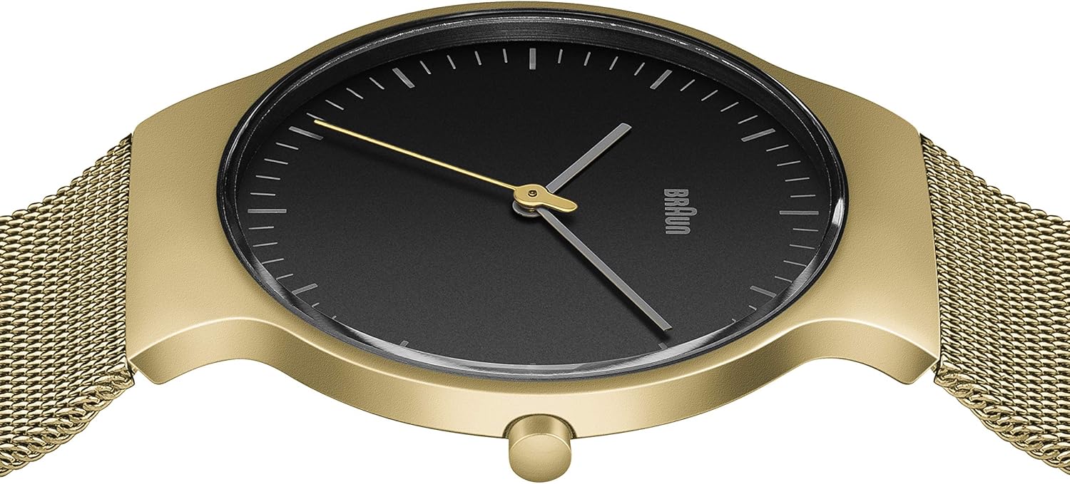 Braun Gents BN0211 Classic Slim Watch with Black Dial and Gold Mesh Bracelet - Image 5