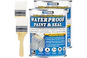 Rubber Liquid Waterproof Sealant, TUFINEIN Neutral Gray Quick Drying Waterproof Paint Indoor & Outdoor Multi-Surface Leak Repair Basement, Pool, Roof Leak Sealant (Neutral Gray, 70 oz)