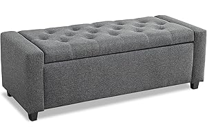 REDLIFEᅟᅠ Redlife End of Bed Storage Bench, Storage Ottoman Bench, 48 inch Long, Button Tufted Bedroom Bench with Storage, 400 Lbs Load Storage Bench for Living Room, Bedroom, Entryway (Gray)