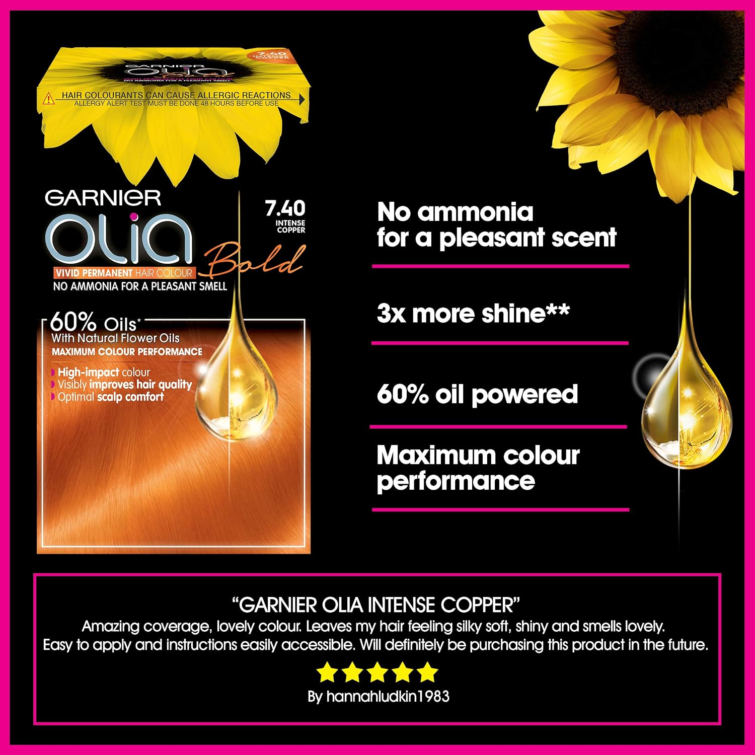 Garnier Olia Intense Copper Permanent Hair Dye, Up to 100% Grey Hair Coverage, NO Ammonia, 60% Oils - 7.40 Intense Copper - Image 5