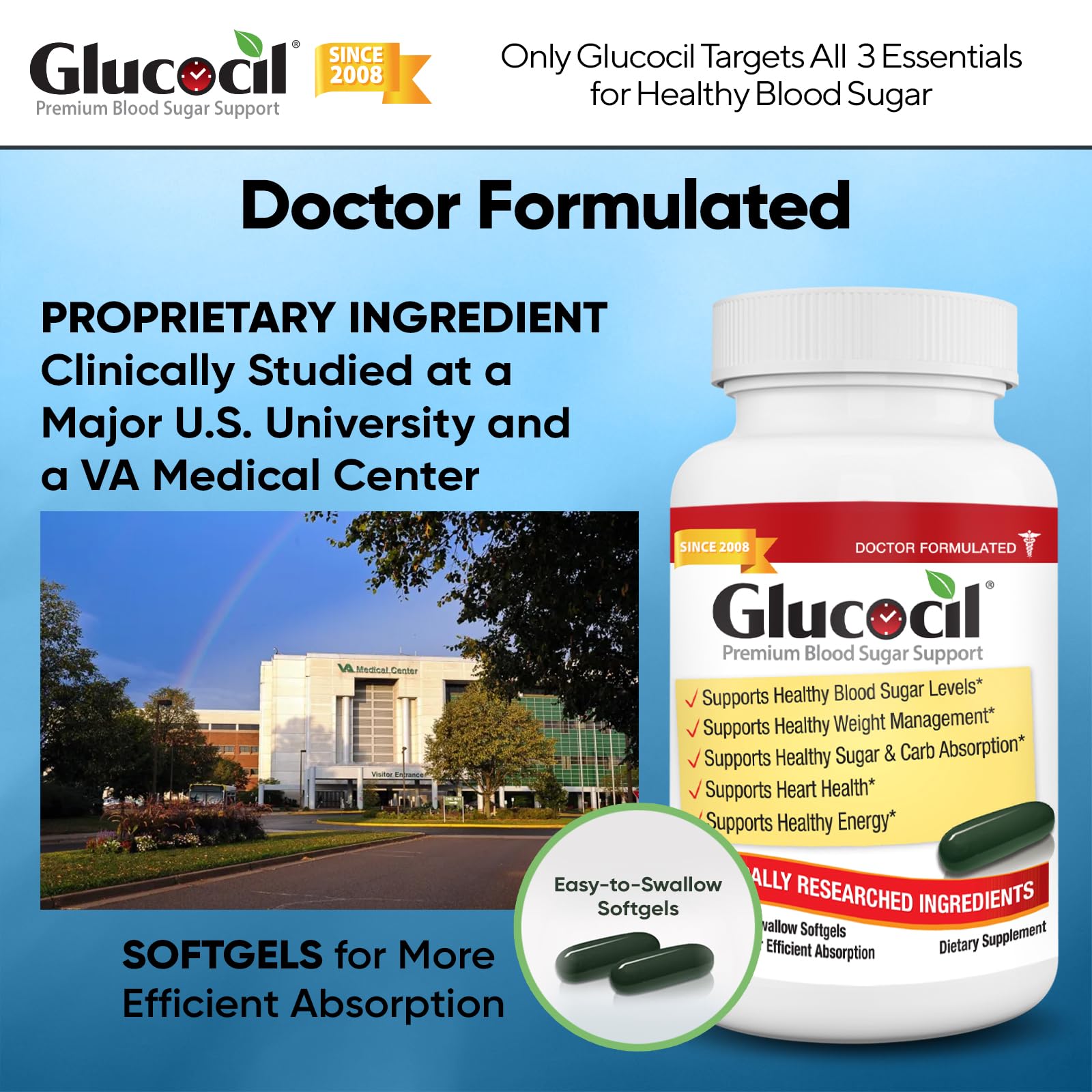 Glucocil – Softgels - Premium Blood Sugar Support - Over 2 Million Bottles Sold - Supports The 3 Essentials for Healthy Blood Sugar - Since 2008, with Berberine, Proprietary Mulberry Leaf, and More