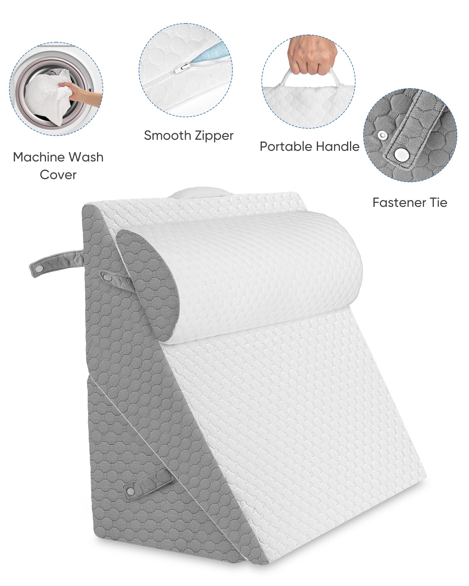 Forias Wedge Pillow Headboard for Acid Reflux Relief Adjustable Bed Wedge Pillow Post Surgery Pillow Wedge for Sleeping with Half-Moon Memory Foam Bolster Pillow for Back Legs Pain Snoring Sleep Apnea
