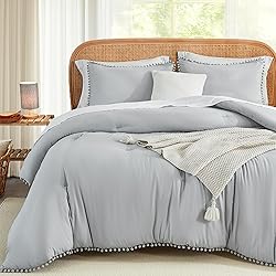 annadaif Light Grey Comforter Set Full Size, Pom