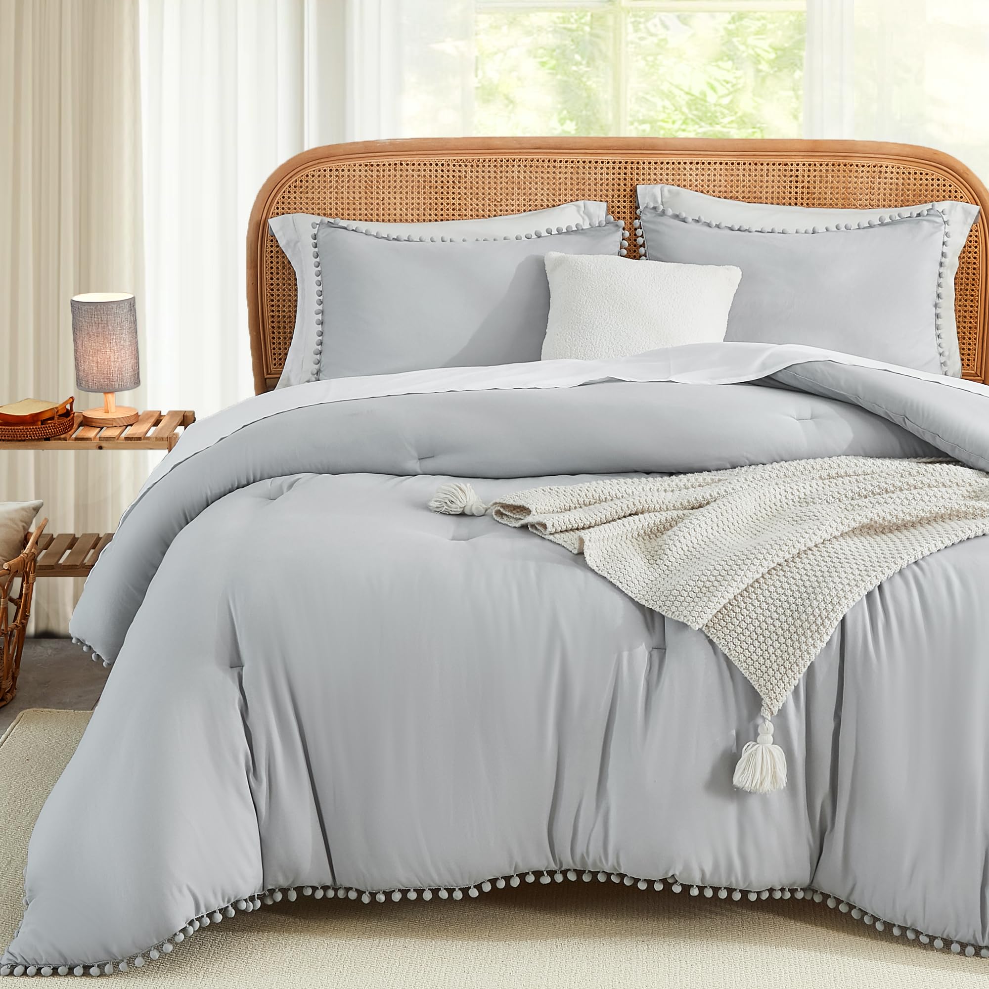 annadaif Light Grey Comforter Set Full Size, Pom