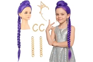PUREHAIR 33 Inches Long Purple Braid Anime Costume Wig – High Temperature Heat Resistant Silk Fiber – Natural Looking Costume Wig for Halloween Party, Cosplay (Small Size)