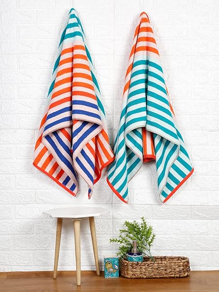 AMBRA LINENS 500 GSM HIGHLY ABSORBENT BATH TOWELS SET, 100% COTTON, SOFT AND PLUSH, ALL SEASONS USE, EXTRA LARGE, CABANA STYLE, BEST FOR POOL, BEACH, SPA, GYM (AQUA)