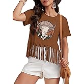 Women Graphic Tees Western Shirts Vintage Cowgirl Fringe Shirt Country Concert Tops Short Sleeve