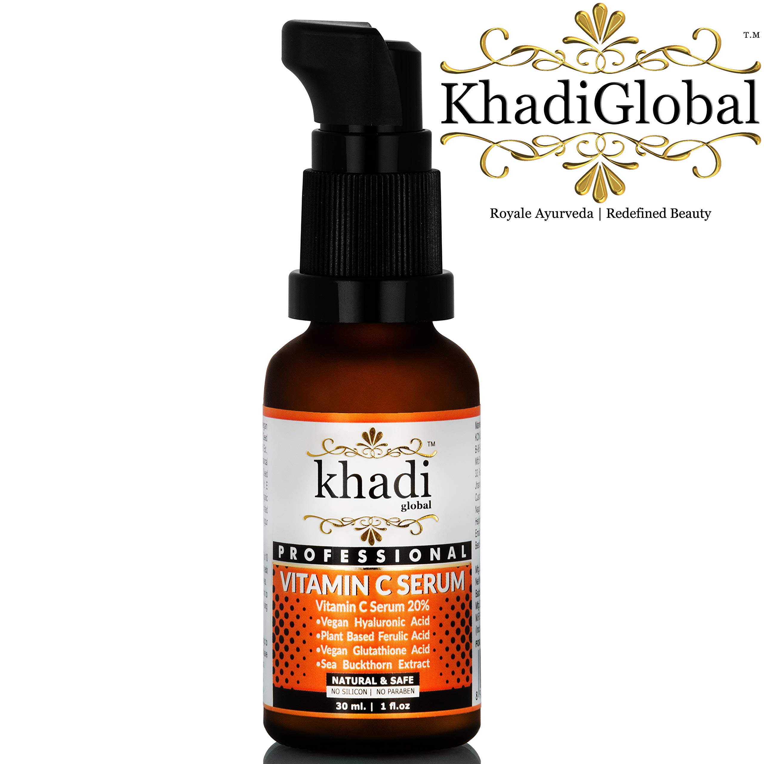 Khadi Global Vitamin C Serum with Vitamin E, Vegan Hyaluronic Acid