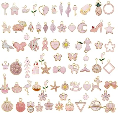 Julie Wang 20 Pieces Pink Enamel Metal Charms Assorted Styles 2-3 cm