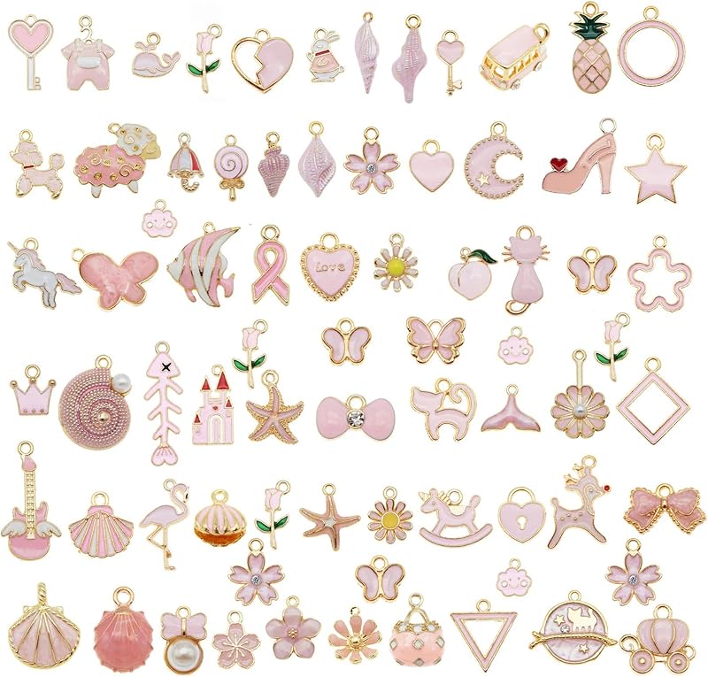 Julie Wang 20 Pieces Pink Enamel Metal Charms Assorted Styles 2-3 cm