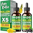 PureRootss 5-in-1 Mullein Chlorophyll Drops for Lungs Pack 2, 93,000MG Active with Elderberry, Marshmallow Root & Quercetin for Lung Detox & Cleanse I Immune & Respiratory Support for Smokers