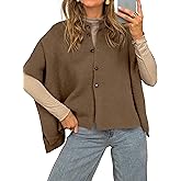 Simplee Womens Oversized Batwing Short Sleeve Cardigan Crewneck Button Down Knit Sweaters Pullover Fall Tops 2025