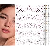 20PCS Glitter Freckles Face Tattoo, 4 Sheets/5 Styles Face Glitter Freckles for Festival &amp; Rave, Waterproof Temporary Face Glitter Freckle Tattoo for Halloween Christmas (Rose,Gold,Sliver,Bronze)