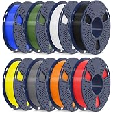 SUNLU PLA+2.0 3D Printer Filament, Multicolor Bundle, 8 Colors | Black+White+Grey+Blue+Red+Yellow+Olive Green+Orange, 250g Small Spools, 8 Pack, 2kg Total