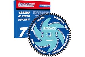 LSHUZIYU 7-1/4” (185MM)-60T, Arbor 5/8"(15.88mm)-Diamond, Smooth Cut Coasting. Circular Saw Blade, FRAMING&Ripping, for Lamin